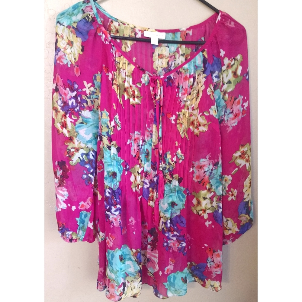 Charter Club Semi Sheer Popover floral blouse M